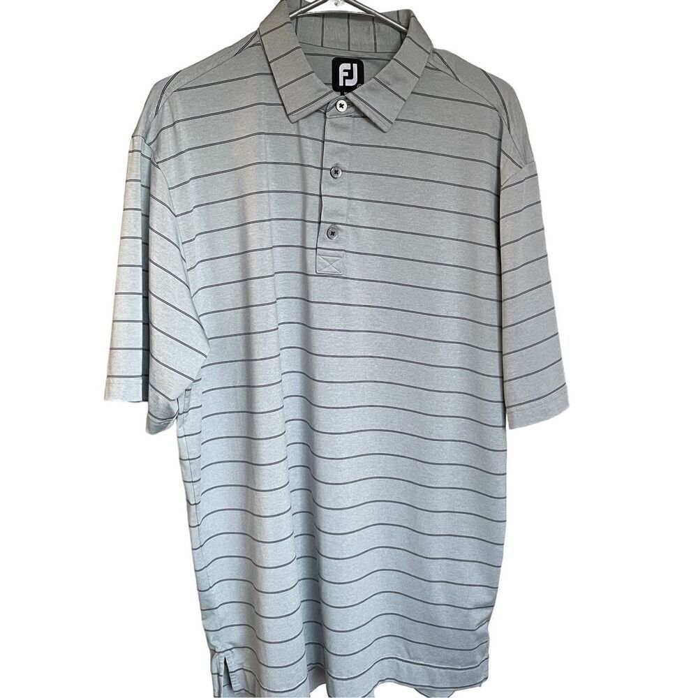 Foot Joy Men’s Large Golf Polo Shirt Green/ Gray/Stripe Short Sleeve Casual